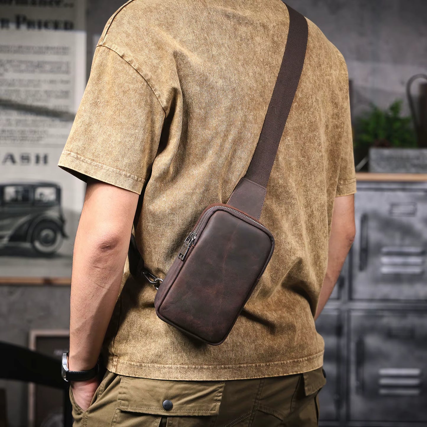 Sacoche Poitrine Homme en Cuir