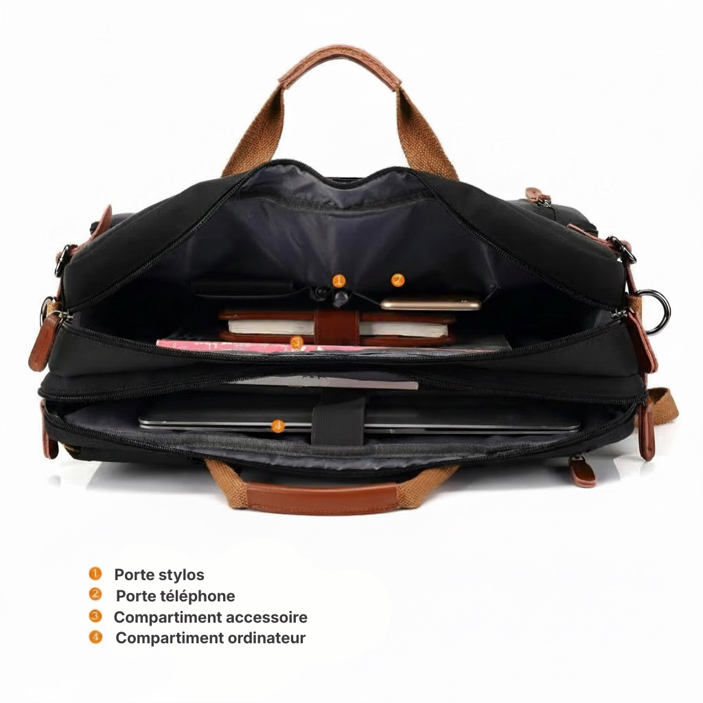 Sac 3-en-1 Convertible Homme– Sac à Dos, Porte-Documents & Sac Bandoulière PC 14-15"